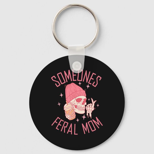 Funny Somebody's Feral Mum Halloween Skeleton Moth Key Ring (Front)