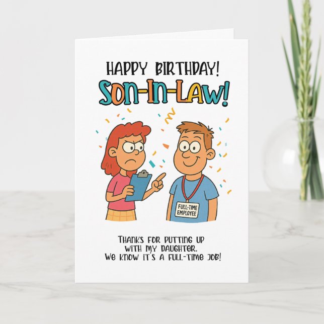 Funny Son-in-Law Card – Full-Time Employee Joke (Front)