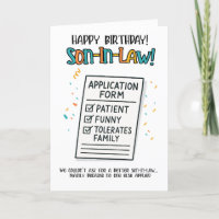 Funny Son-in-Law Card – In-Law Application Form