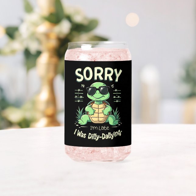 Funny Sorry I’m Late Turtle with Retro Aesthetic Can Glass (Insitu (Wedding))