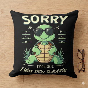 Funny Sorry I’m Late Turtle with Retro Aesthetic Cushion