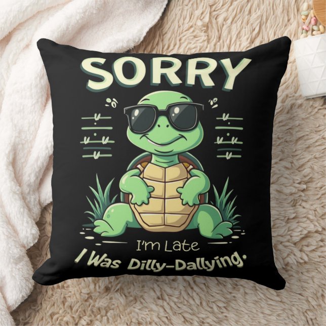 Funny Sorry I’m Late Turtle with Retro Aesthetic Cushion (Blanket)