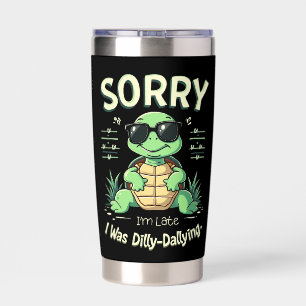 Funny Sorry I’m Late Turtle with Retro Aesthetic Insulated Tumbler