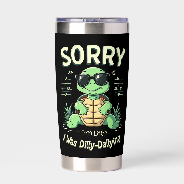 Funny Sorry I’m Late Turtle with Retro Aesthetic Insulated Tumbler (Back)
