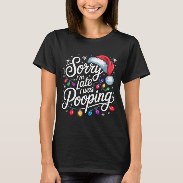 Funny Sorry I'm Late I Was Ong Xmas Lights Red San T-Shirt (Front)
