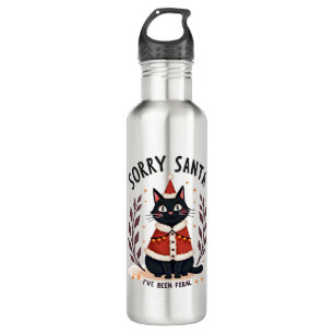 Funny Sorry Santa I've Been Feral Black Cat Christ 710 Ml Water Bottle