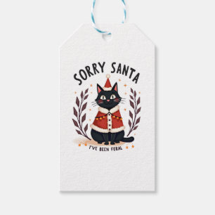 Funny Sorry Santa I've Been Feral Black Cat Christ Gift Tags