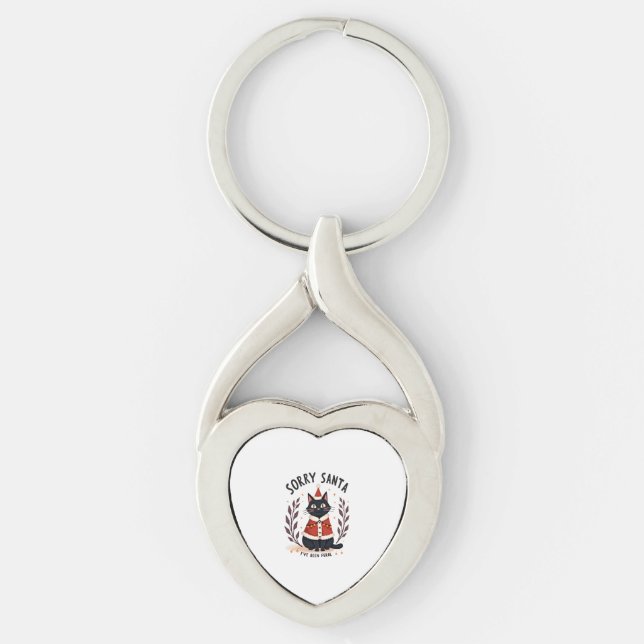 Funny Sorry Santa I've Been Feral Black Cat Christ Key Ring (Front)