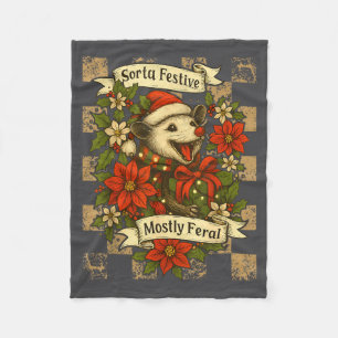 Funny Sorta Festive Mostly Feral Ssum Christmas Os Fleece Blanket