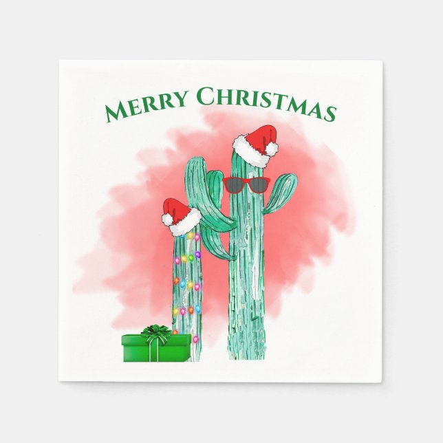 Funny Southwest Cactus Sunglasses Christmas Napkin (Front)