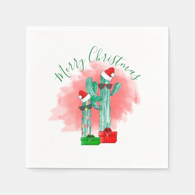 Funny Southwest Cactus Sunglasses Christmas Napkin (Front)