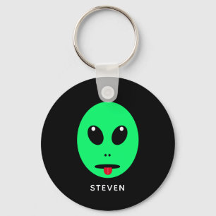 Funny Space Alien Black Green Personalised Key Ring
