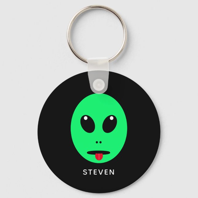 Funny Space Alien Black Green Personalised Key Ring (Front)