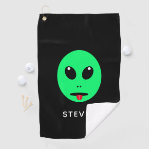 Funny Space Alien Head Black Green Personalised Golf Towel