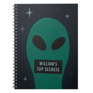Funny space alien. Humour joke cartoon ufo. Secret Notebook