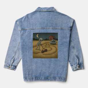 Funny space alien ufo crop circle science fiction denim jacket