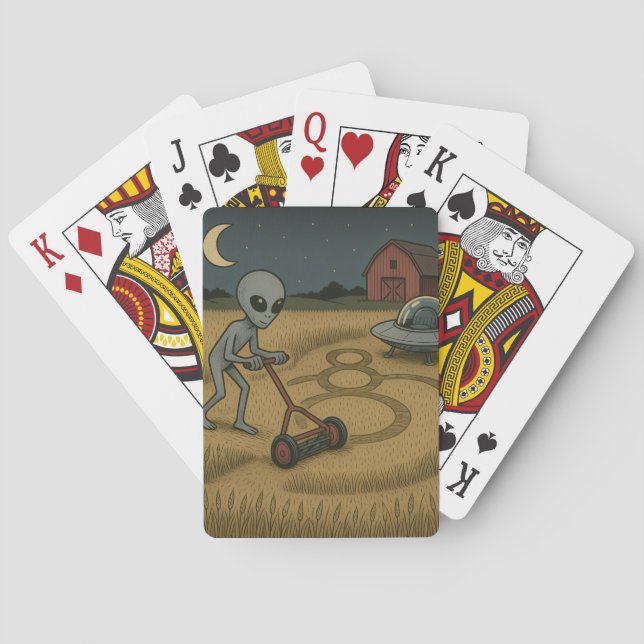 Funny space alien ufo crop circle science fiction  playing cards (Back)
