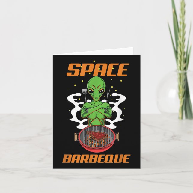 Funny Space Barbecue Alien Grill Chef Bbq  Card (Front)
