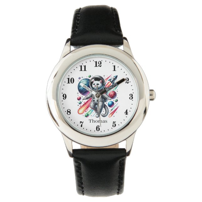 Funny space cat add name boys watch (Front)
