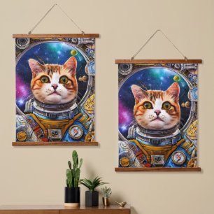 Funny Space Cat Astronaut Hanging Tapestry