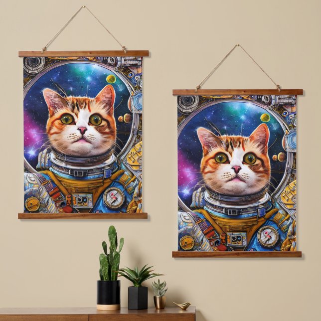 Funny Space Cat Astronaut Hanging Tapestry (Asymmetrical)
