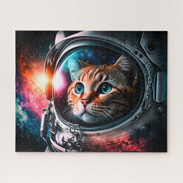 Funny Space Cat Astronaut Kitty Galaxy Universe Jigsaw Puzzle (Horizontal)