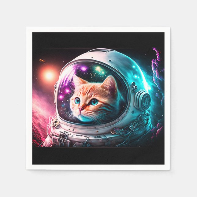 Funny Space Cat Astronaut Kitty Galaxy Universe Napkin (Front)