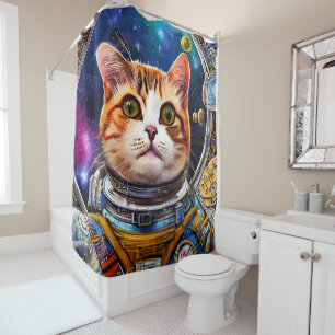 Funny Space Cat Astronaut Shower Curtain