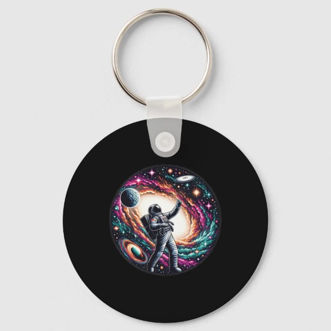 Funny Space Disc Golf Astronaut On Disc Golfer  Key Ring (Front)
