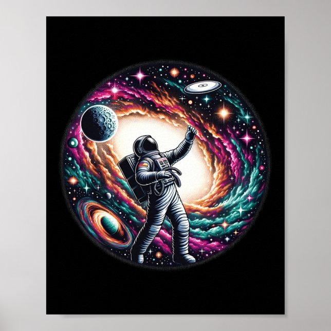 Funny Space Disc Golf Astronaut On Disc Golfer  Poster (Front)