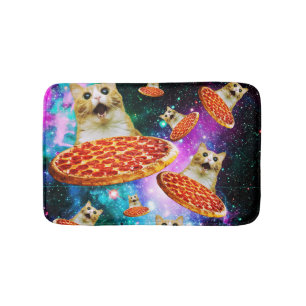 Funny space pizza cat bath mat