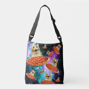 Funny space pizza cat crossbody bag