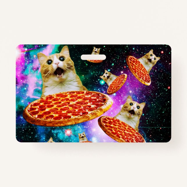 Funny space pizza cat ID badge (Front)
