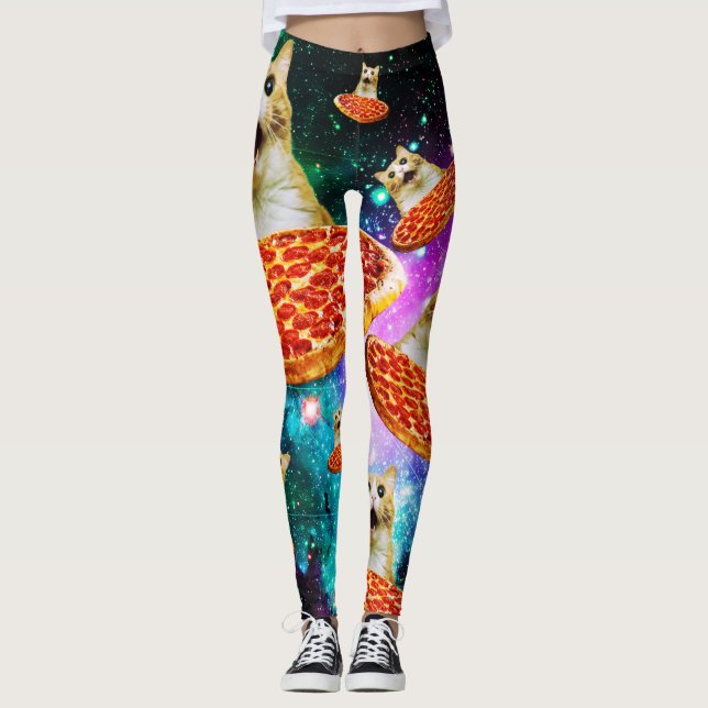 Funny space pizza cat leggings (Front)
