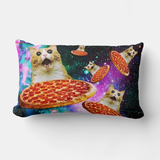 Funny space pizza cat lumbar cushion (Front)