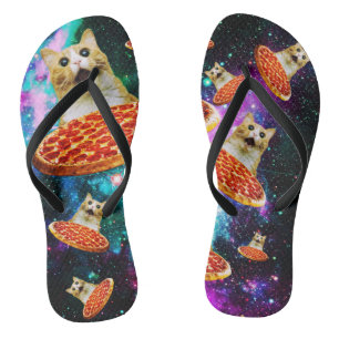 Funny space pizza cat thongs