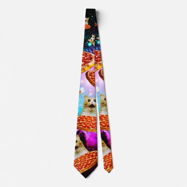 Funny space pizza cat  tie (Front)