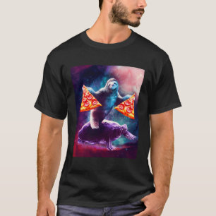 Funny Space Sloth With Pizza Riding On Turtle T-Shirt