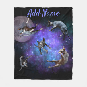 Funny Space Sphynx Cats Floating Galaxy Cat Fleece Blanket