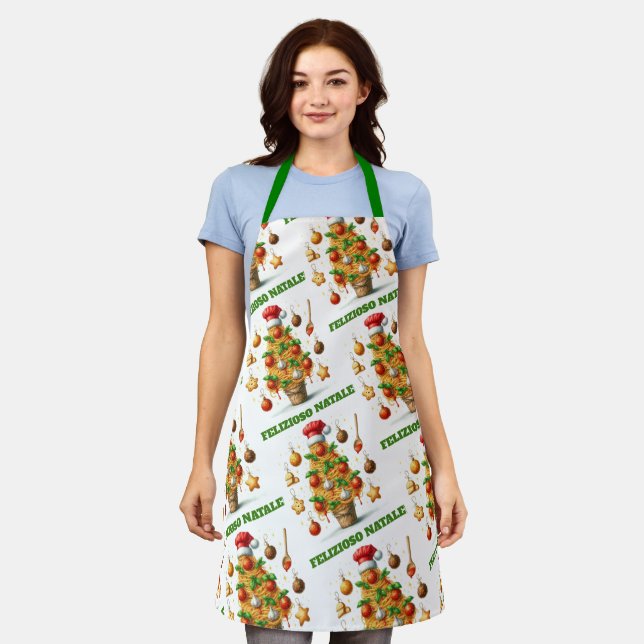 Funny Spaghetti Christmas Tree Delizioso Natale! Apron (Worn)