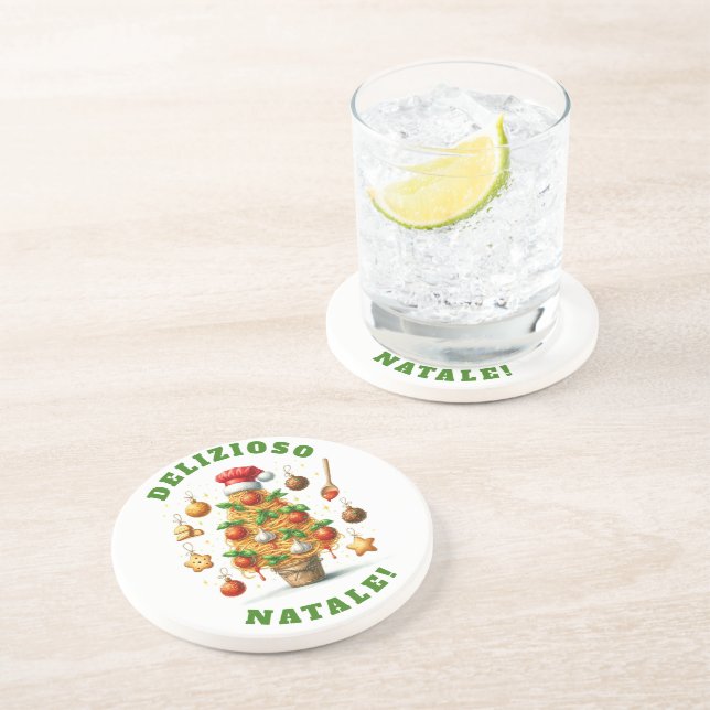 Funny Spaghetti Christmas Tree Delizioso Natale! Coaster (Side)