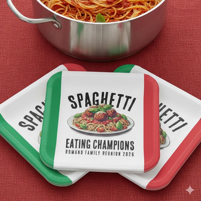 Funny Spaghetti Eating Champion Family Reunion Paper Plate (Funny Spaghetti Eating Champions Italian Family Reunion Paper Plates Cover Photo)