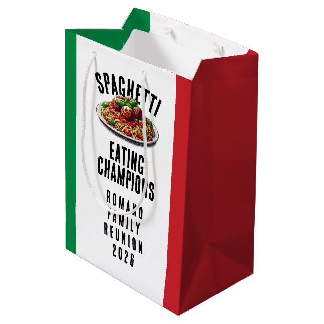 Funny Spaghetti Eating Champions Family Reunion Medium Gift Bag (Back Angled)