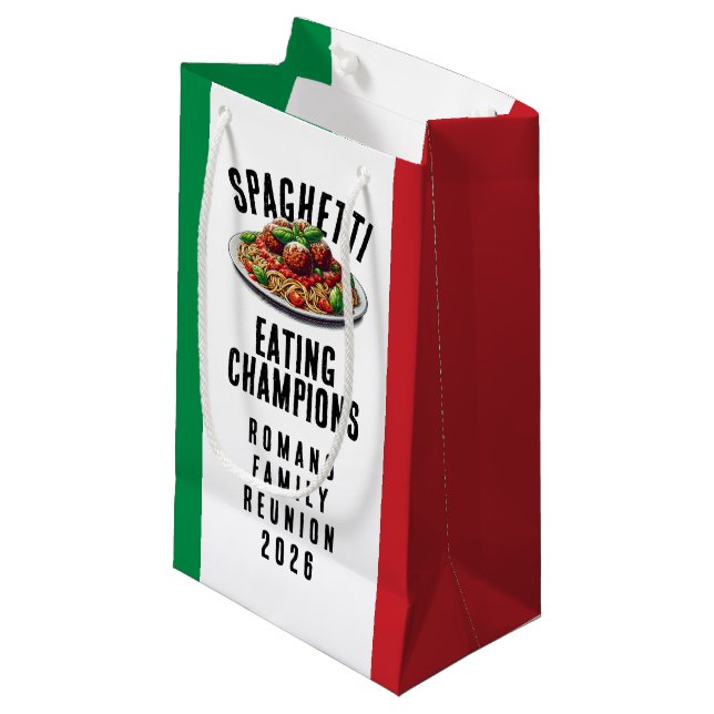 Funny Spaghetti Eating Champions Family Reunion Small Gift Bag (Front Angled)