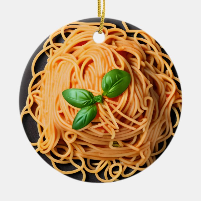 Funny Spaghetti Pun Christmas Ceramic Ornament (Front)