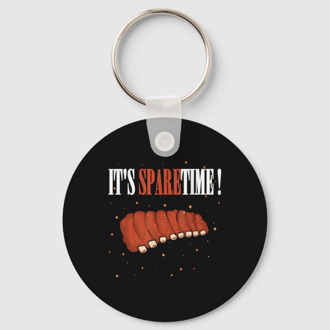 Funny Sparetime Grilling Meat Smoking Bbq Sparerib Key Ring (Front)