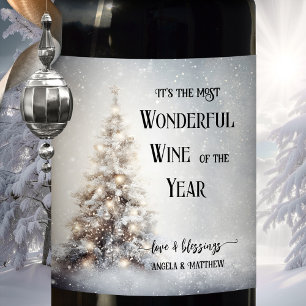 Funny Sparkling Snow Christmas Tree Wine Label
