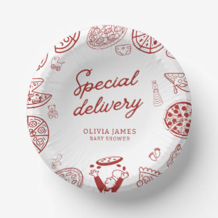 Funny special delivery pizza baby shower paper plate