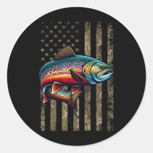 Funny Speckled Brook Trout American Flag Fishing M Classic Round Sticker