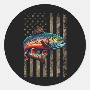 Funny Speckled Brook Trout American Flag Fishing M Classic Round Sticker